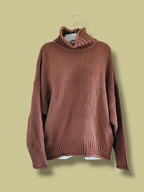 Cezele | Cozy Oversized Brown Chunky Knit Turtleneck Sweater SIZE S